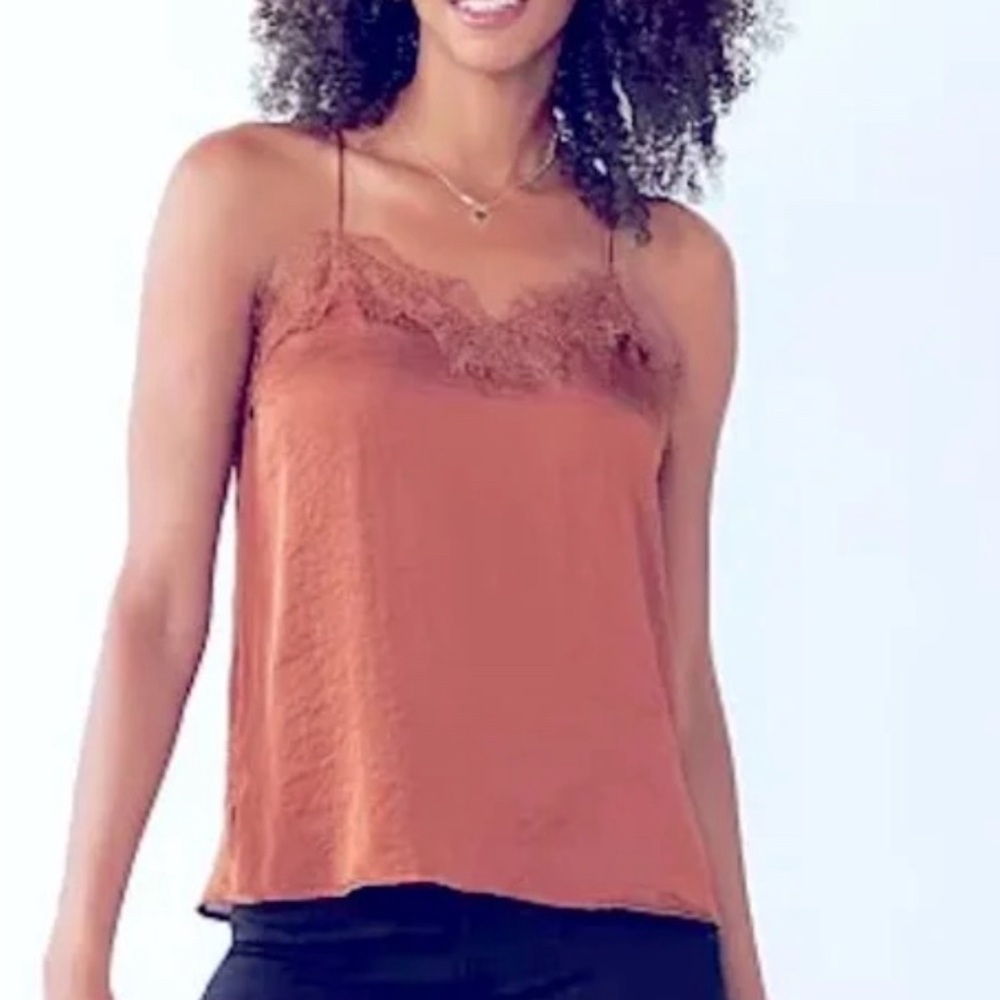 Nine West Lace Trim Satin Cami Tank Rust Spaghetti Strap Top Large